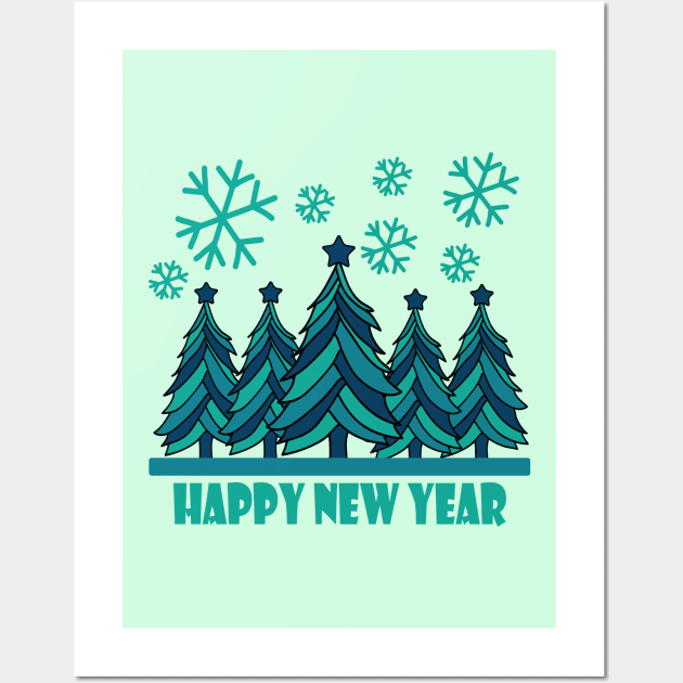 Happy New Year 2024 Tree Snowflakes Wall Art by Day81